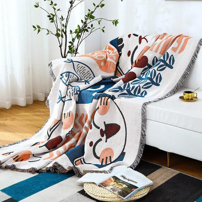 Tassel Tide | Couch Cover with Jacquard Design & Tassels | Lightweight Cotton Linen Protector for All-Season Style 7