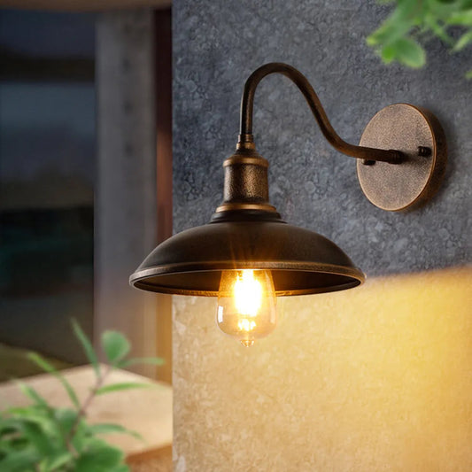 Vintage Industrial Barn Light Sconce with Gooseneck Arm | Weather-Resistant Design for Outdoor Illumination 0