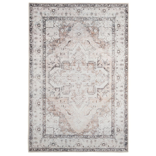 Vintage Ivory Area Rug | Washable Design with Non-Slip Backing | Stylish Living Room Decor for Timeless Elegance 0