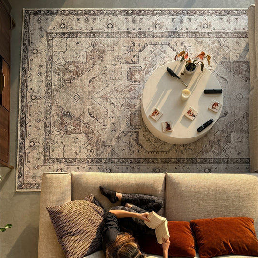 Vintage Ivory Area Rug | Washable Design with Non-Slip Backing | Stylish Living Room Decor for Timeless Elegance 1