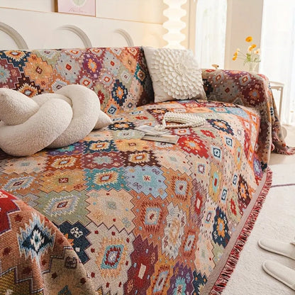 Vintage Mosaic | Couch Cover with Bohemian Geometric Patterns | Durable Fabric for Pet Protection 1