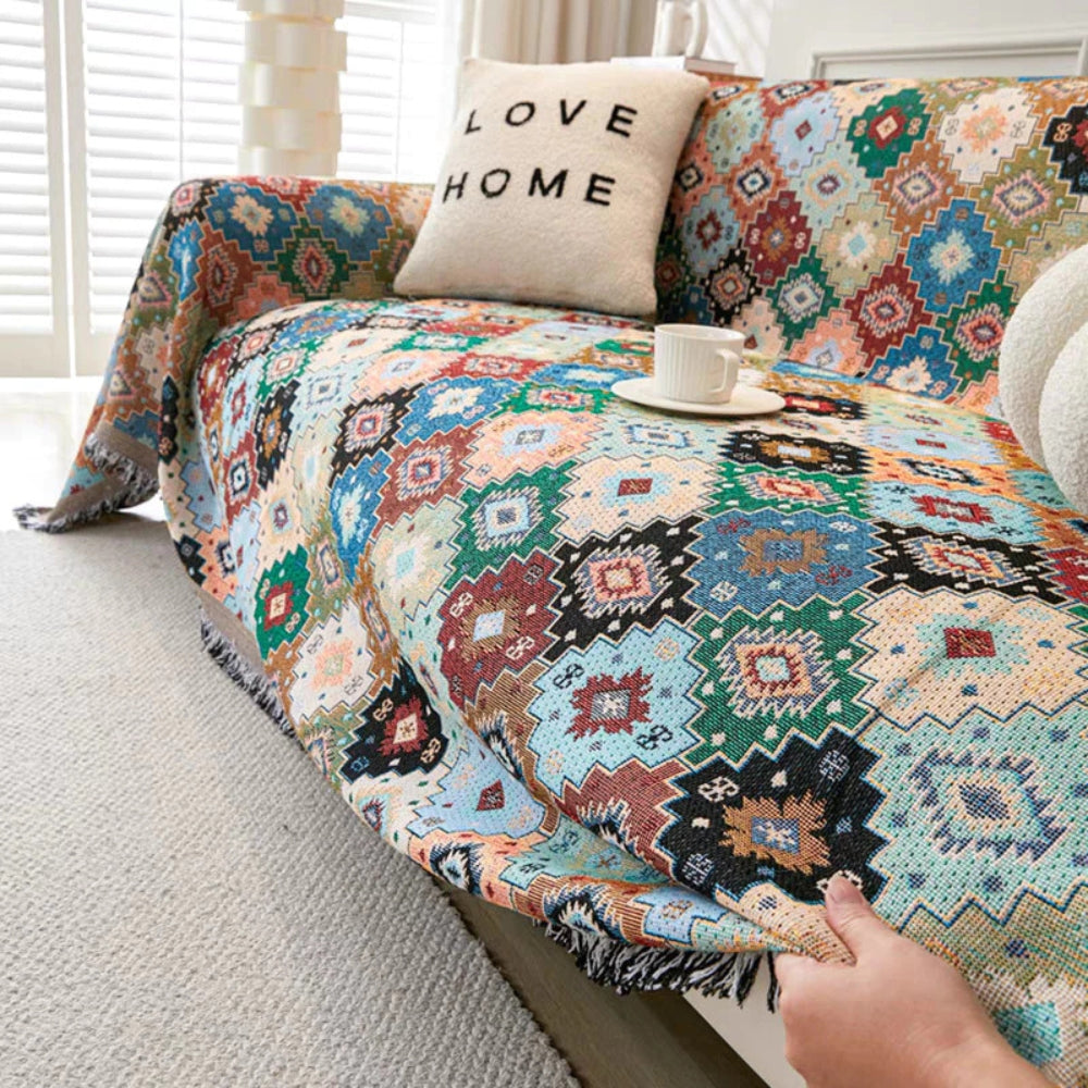 Vintage Mosaic | Couch Cover with Bohemian Geometric Patterns | Durable Fabric for Pet Protection 6