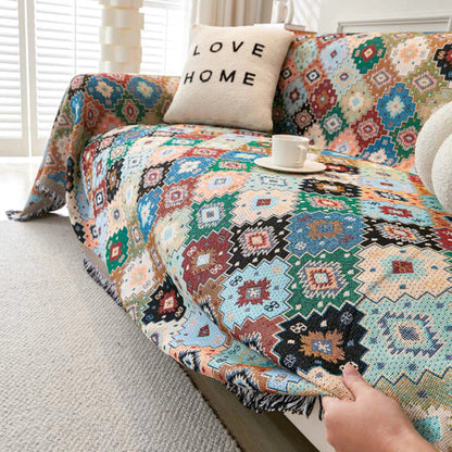Vintage Mosaic | Couch Cover with Bohemian Geometric Patterns | Durable Fabric for Pet Protection 6