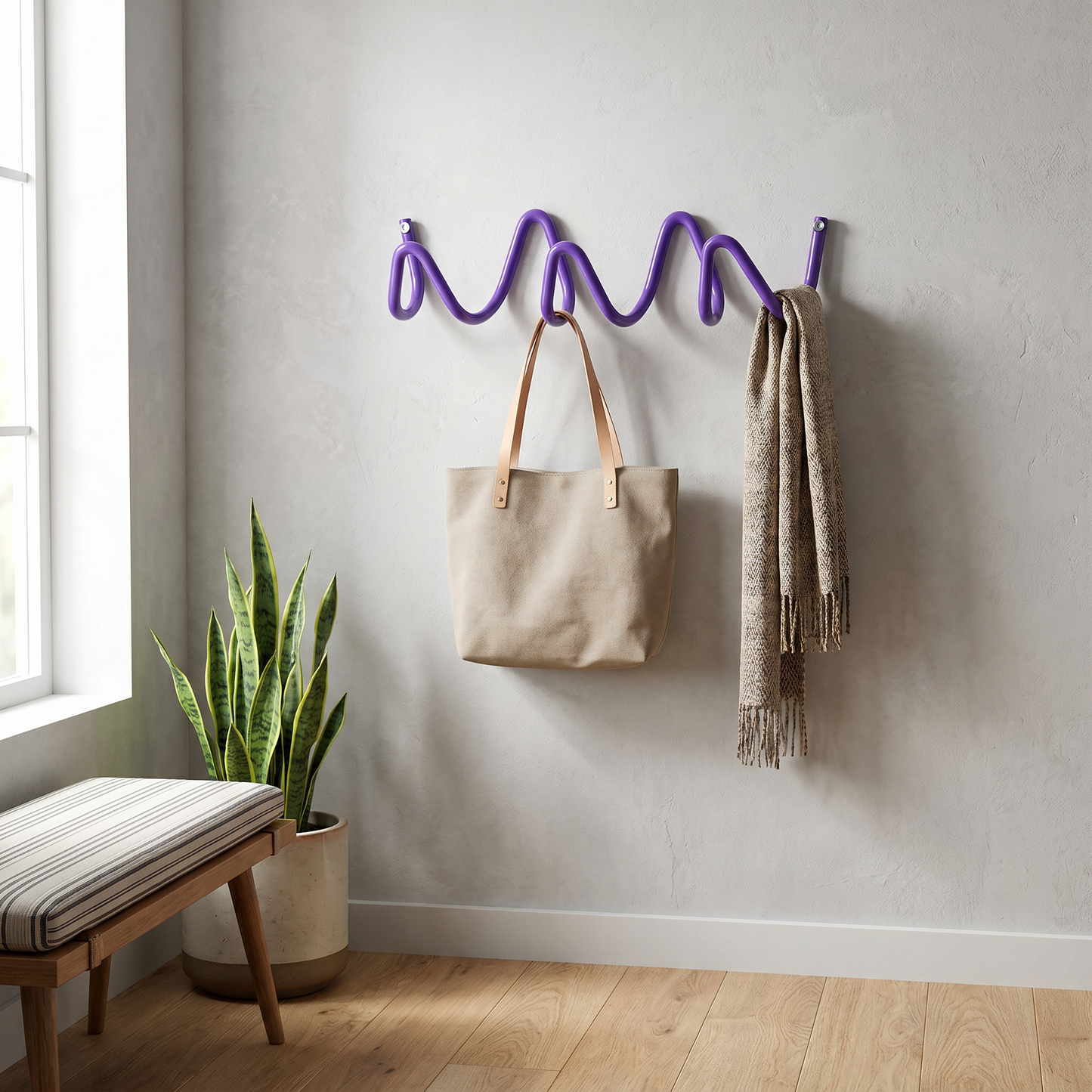 Wrought Iron Wave Wall Hook with Colour-Matching Screws | Stylish Coat and Key Hanger for Home Organization 5