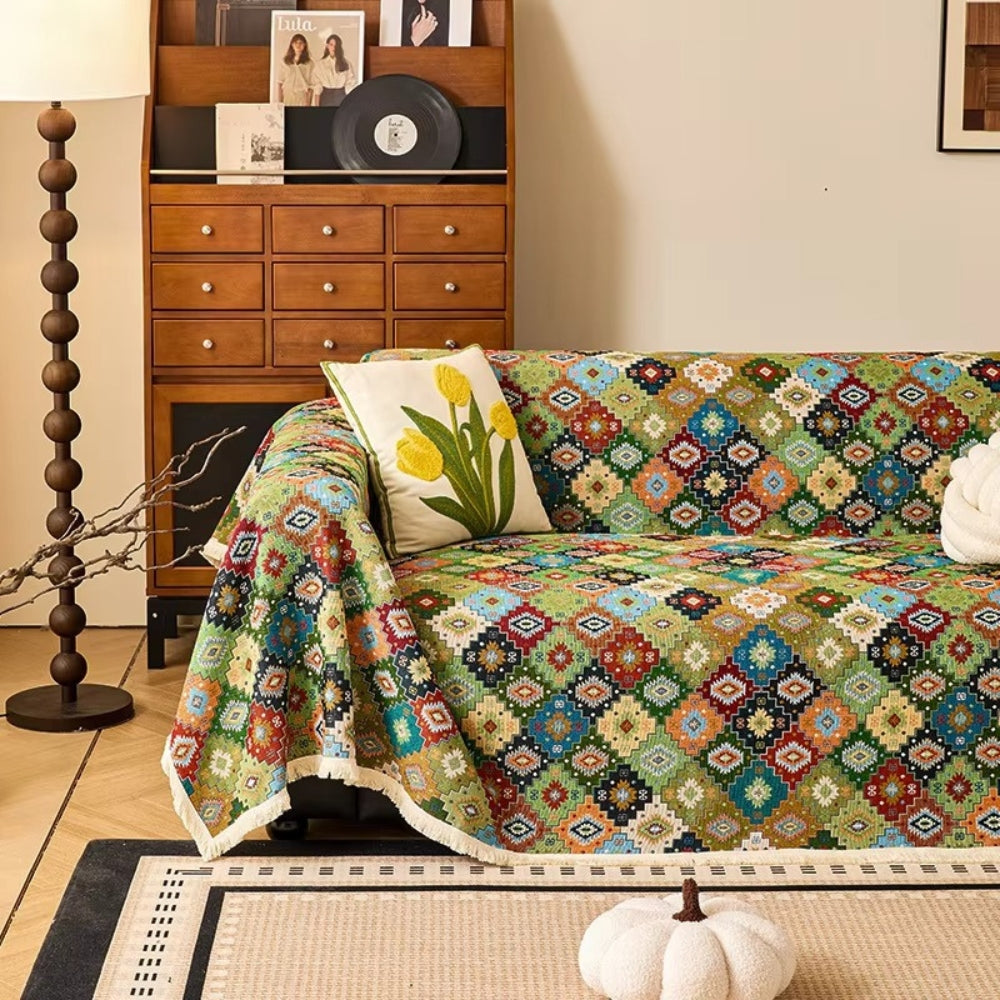 Zahara | Couch Cover with Soft Microfibre Fabric & Geometric Design | Stylish Protection for Your Home 0