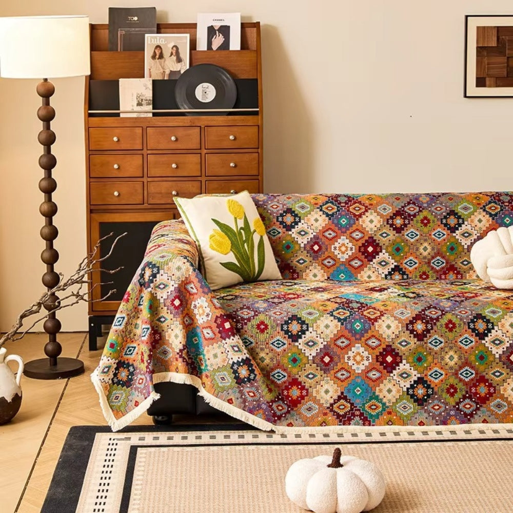 Zahara | Couch Cover with Soft Microfibre Fabric & Geometric Design | Stylish Protection for Your Home 6